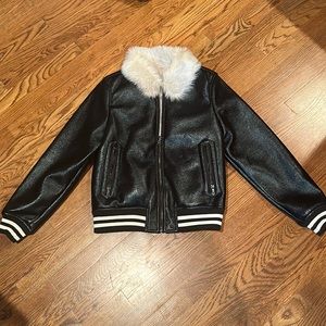 Mother Leather Varsity Jacket with Fur Lining